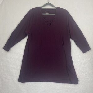 Lane Bryant Pullover V-Neck Crisscross in V Size 14/16 Sleeves 3/4 color purple